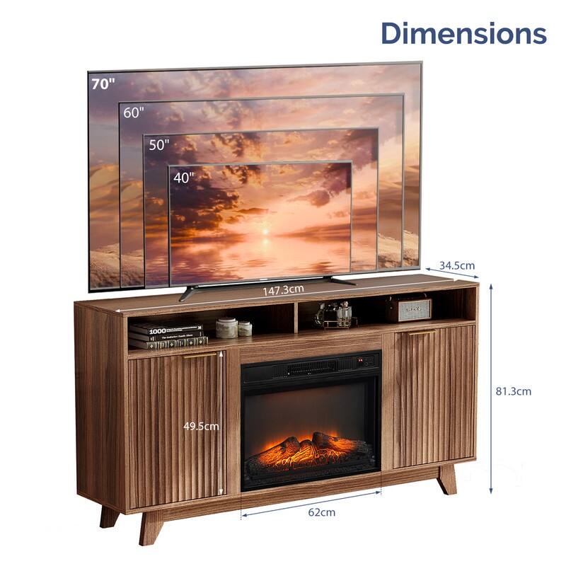 Farmhouse 58'' TV Stand For Tvs Up To 70'' With Electric Fireplace And Adjustable Shelves