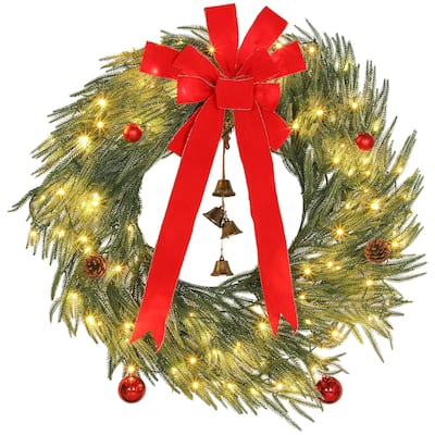 HOMCOM 36 Inch Christmas Wreath for Front Door with 100 LED Lights, Prelit Christmas Wreath with 8 Lighting Modes