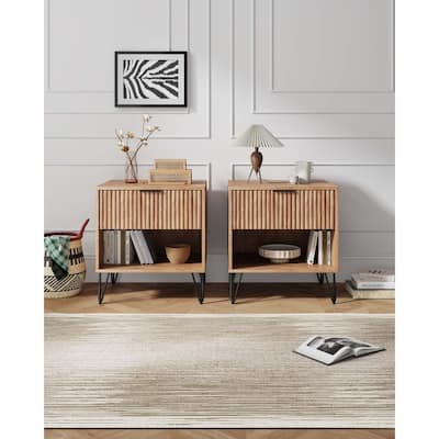 Manhattan Comfort Dumbo 1.0 Mid Century 1 Drawer Nightstand Set of 2