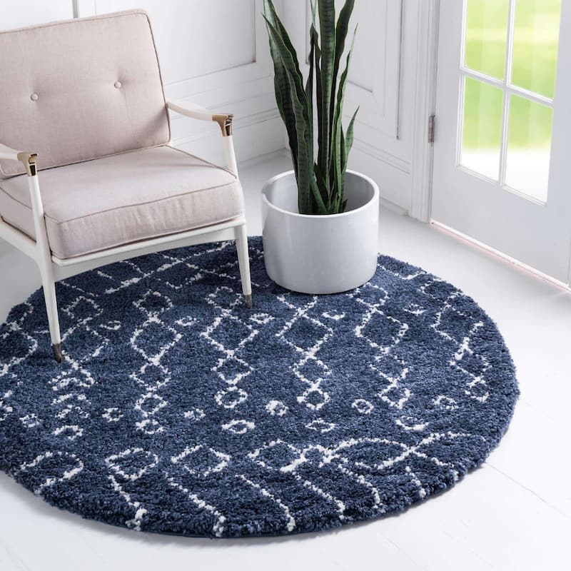 Shag Shoploni Collection Area Rug - 8' Round - Navy Blue