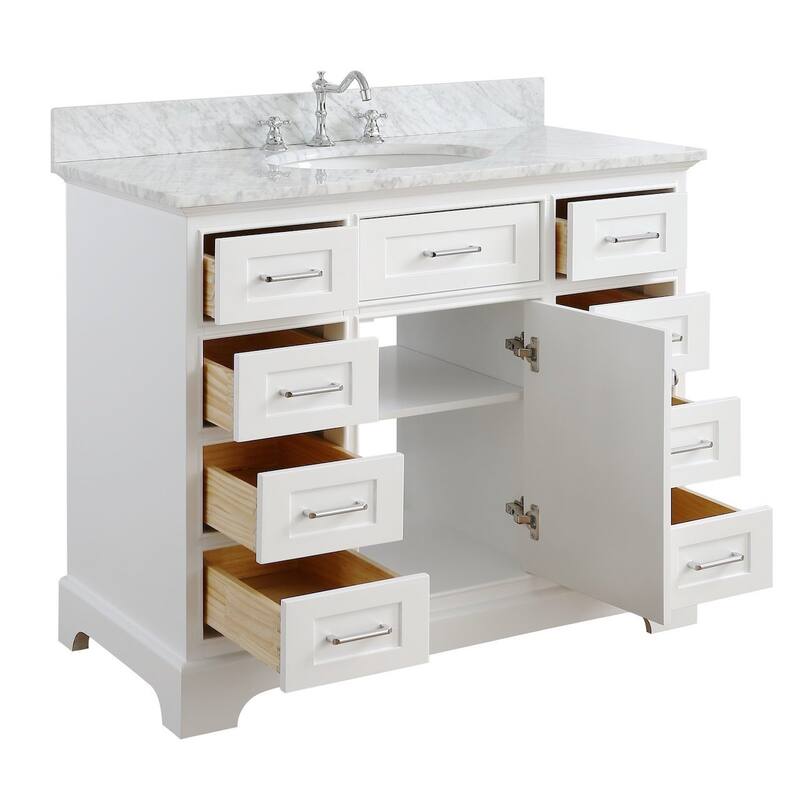 KitchenBathCollection Aria 42" Bathroom Vanity with Carrara Marble Top