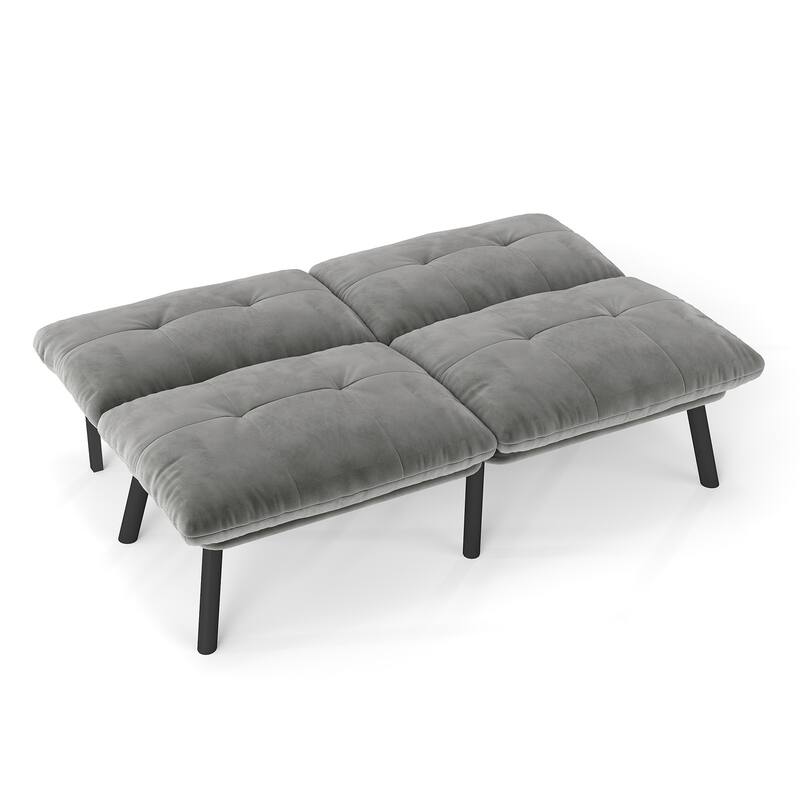 2-Seater Velvet Sleeper Sofa with Adjustable Backrest, Lounge Chair Bed with Foam Cushions, Portable Fold Out Chair Bed