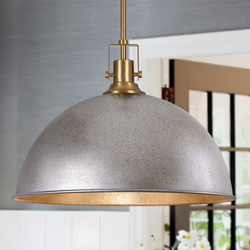 Modern Industrial 1-Light Dome Metal Pendant Light for Kitchen Island - Distressed Silver
