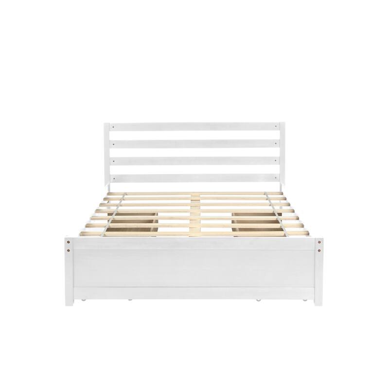 White Panel Bed Frame Full Size Platform Bed Wood Bed with 4 Storage Drawers and Headboard, Space-saving Bed