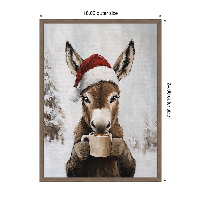 Kate and Laurel Framed Canvas Donkey Winter Hot Cocoa by The Creative Bunch Studio
