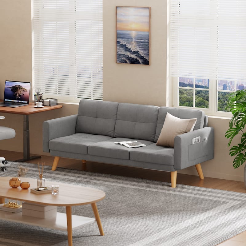 67” Sofa Couch with Soft Armrest Small Sofa Seat with 3 Comfy Pillows，3-Seater Couch for Livingroom