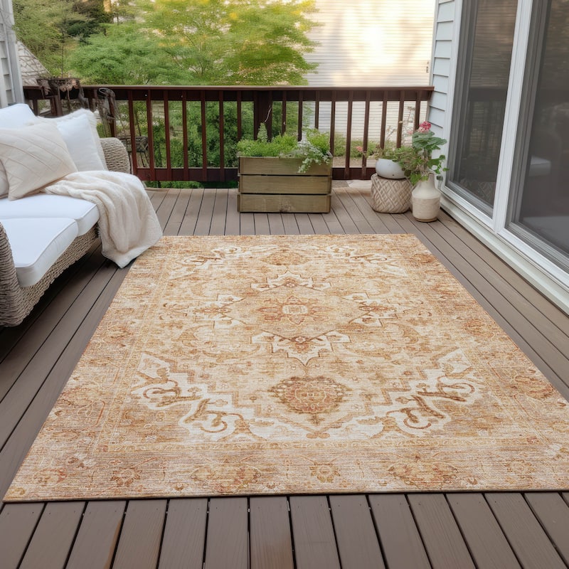 Machine Washable Indoor/Outdoor Traditional Vintage Chantille Rug - Copper - 5' x 7'6"
