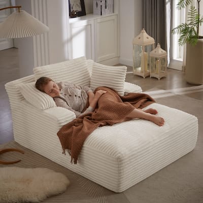 Comfy Sleeper Sofa Corduroy Upholstered Chaise Lounge with Pillows