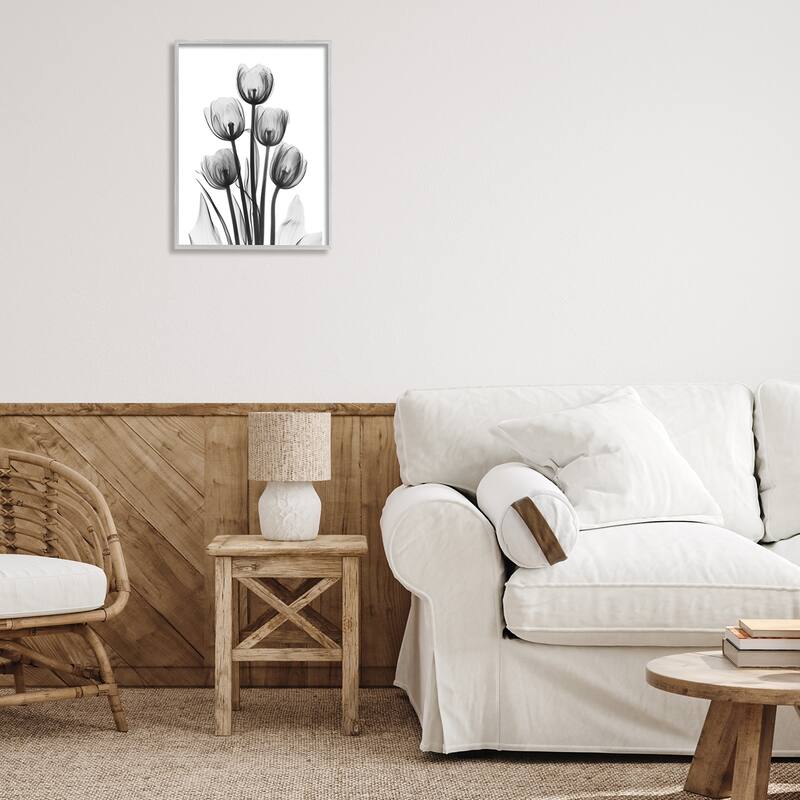 Stupell Abstract Flower Silhouette Monochrome Tulips Design Framed Wall Art - White