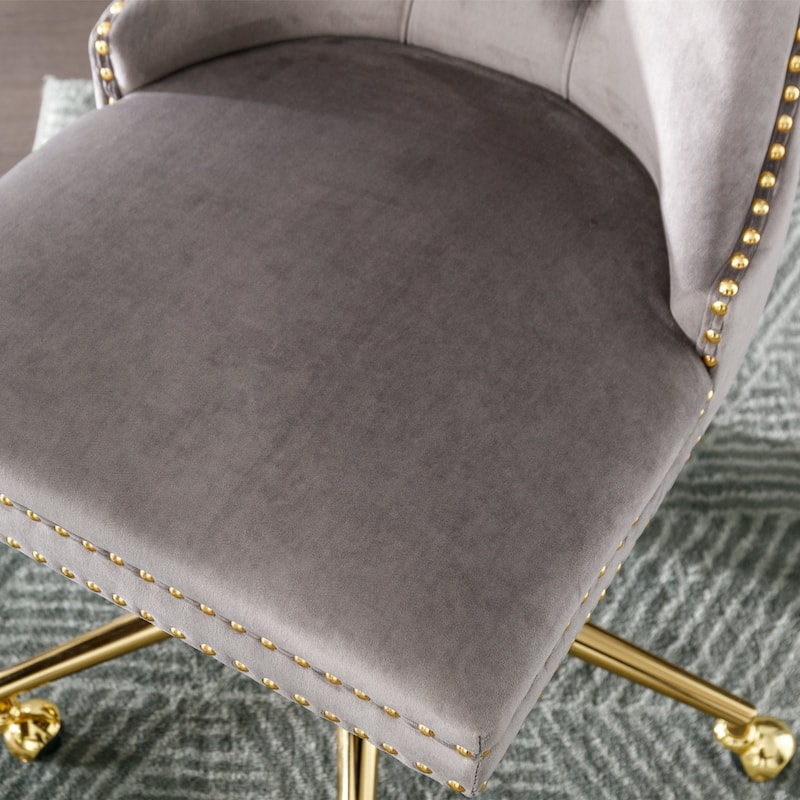 GDF Studio - Modern Velvet Tufted Upholstered Office Chair with Golden Metal Base with Nailhead Trim and Triple-Elastic Cushion