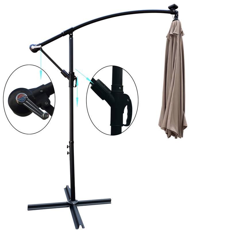 10 ft Solar Powered LED Patio Umbrella with Crank, Tilt, and Cross Base for Outdoor Pool and Garden Shade