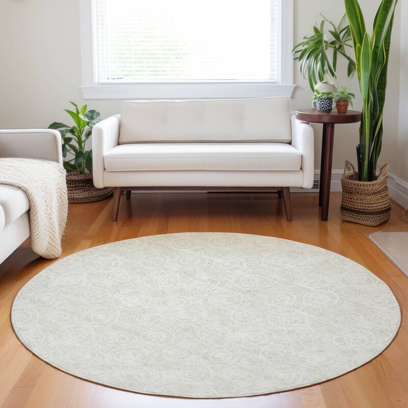 Premium Washable Super Soft Contemporary Zazzle Mayfield Rug - Ivory - 8' x 8' - Round