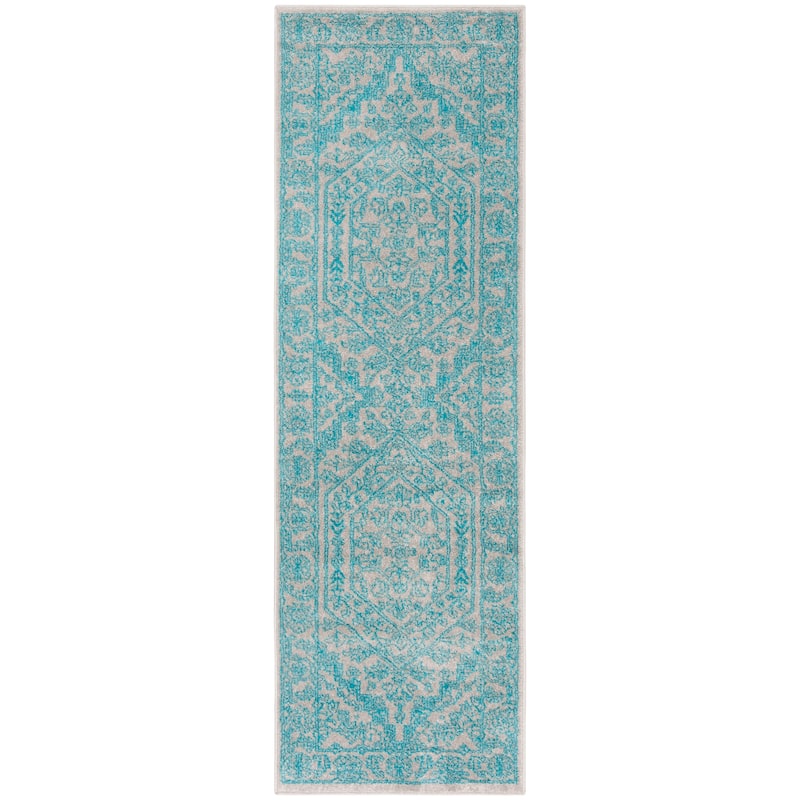 SAFAVIEH Adirondack Sian Rustic Oriental Medallion Rug - 2'6" x 8' Runner - Light Grey/Teal