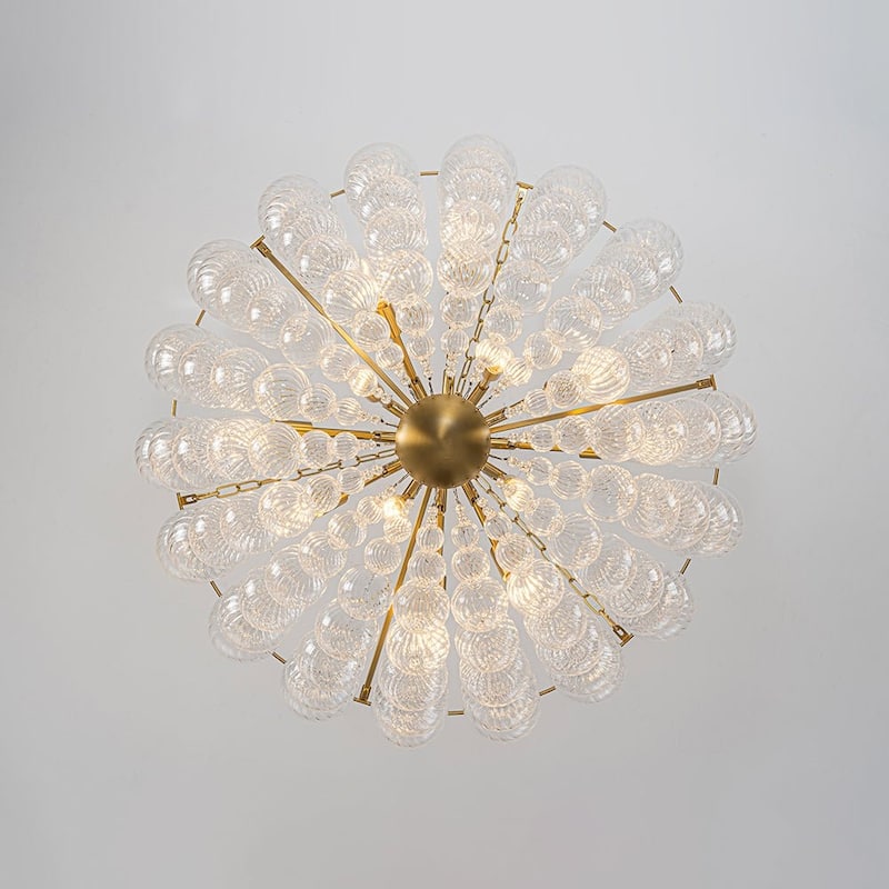 Glam Brass Tiered Swirled Glass Bubble Bead Cage Round Chandelier