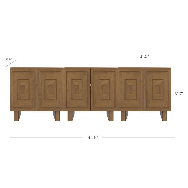 Austin Mid Century Modern Solid Wood Bar Cabinet or Dining Room Buffet with Geometric Doors