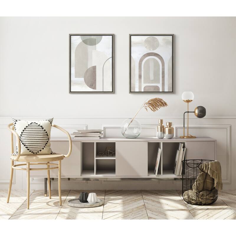 Kate and Laurel Sylvie Sahara Gray Framed Canvas by Alexander Ginzburg