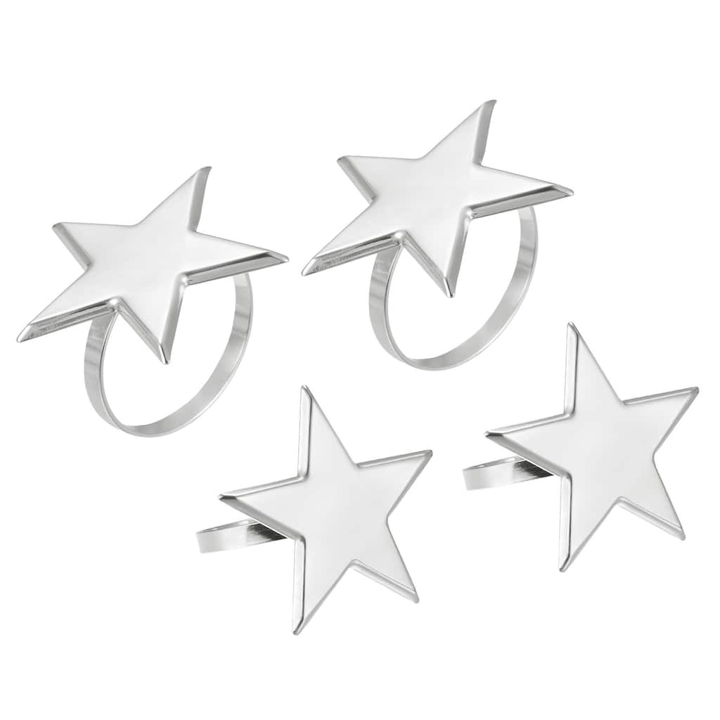 Napkin Rings, 4pcs 40mm Inner Diameter Alloy Star Napkin Buckles, Silver Tone