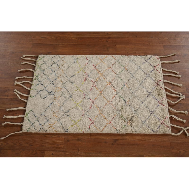 Trellis Moroccan Oriental Accent Rug Handmade Wool Carpet - 2'0"x 3'0"