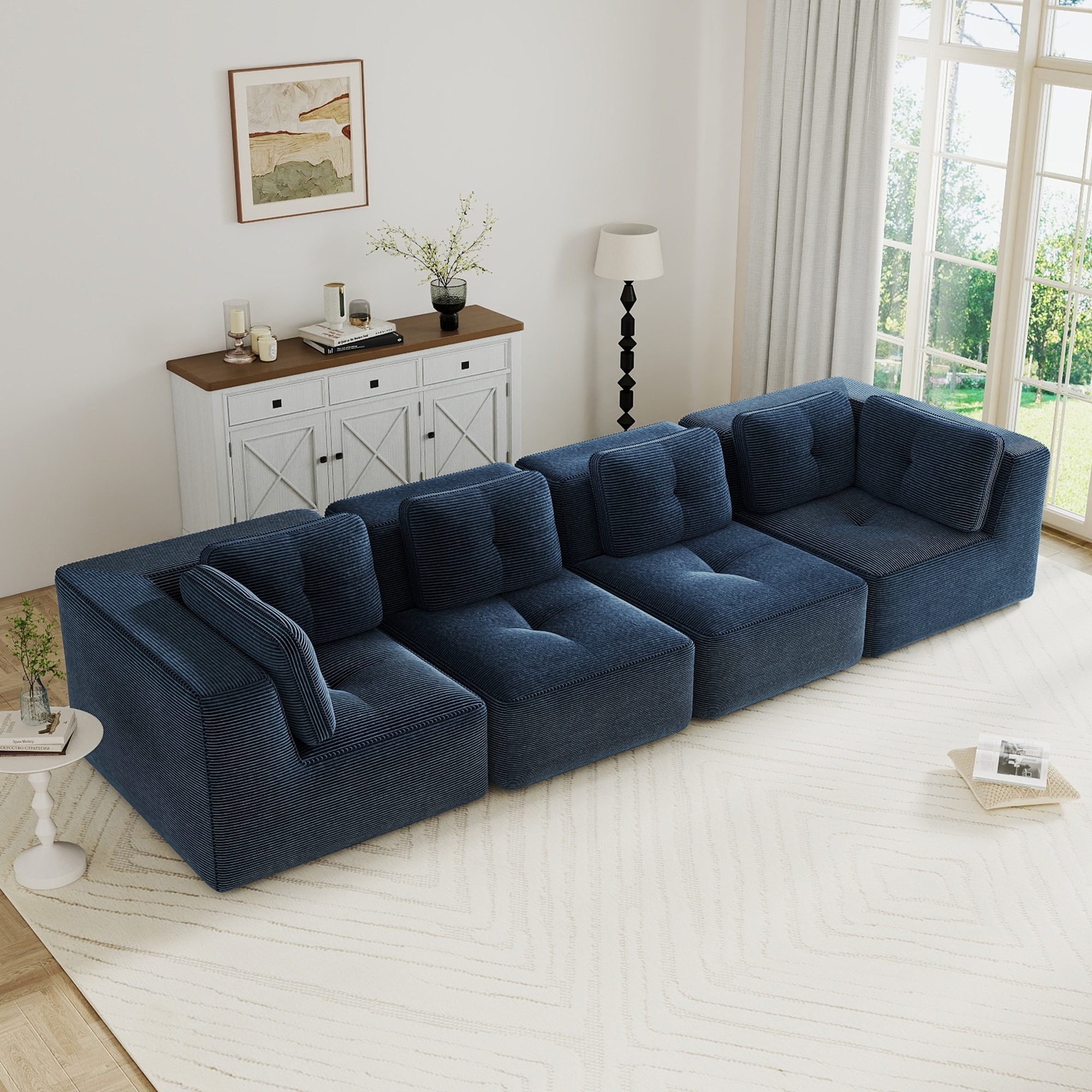 Modular Sectional Sofa with Corduroy Fabric,4-Seater Couch with Deep Seat,Tufted Design