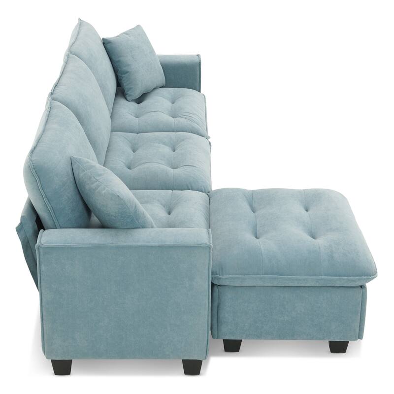 Modern Tufted Sectional Sofa with Luxurious Suede Fabric & Reinforced Legs - 4 Seat Sofa with Ottoman