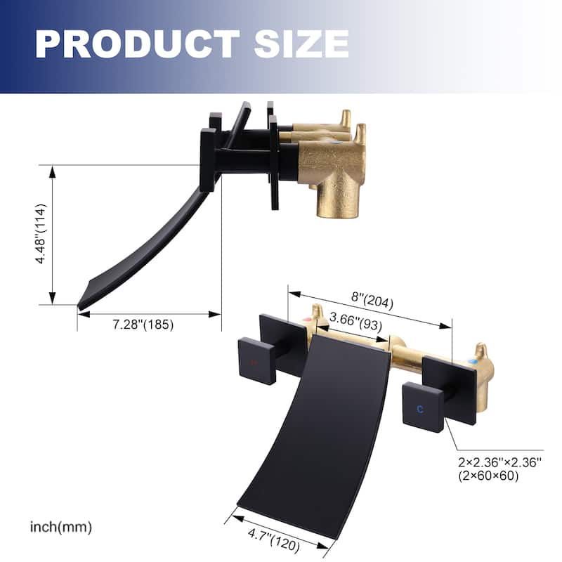 WOWOW Double Handle Wall Mount Waterfall Bathroom Bathtub Faucet