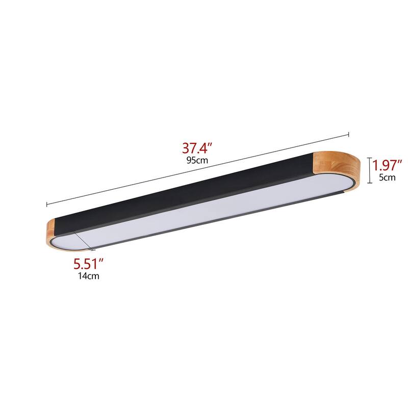 Modern Wood Grain Linear Flush Mount Ceiling Light Matte Black LED Fixture for Bedroom Living Room Kitchen - N/A