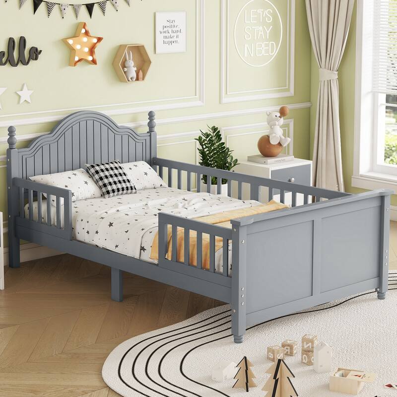 Full/Twin Wood Platform Bed for Kids, Bed Frame with Headboard & Footboard
