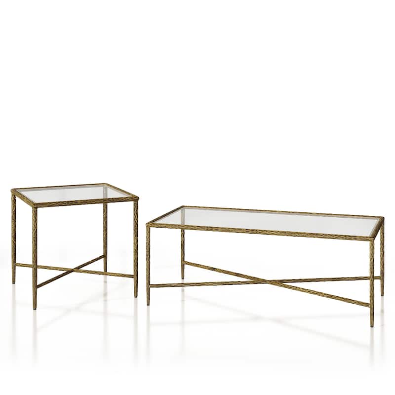 247 Shop At Home Lalia Modern Hammered Metal 2-Piece X-Brace Coffee Table Set