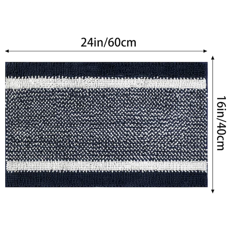 1 Pcs Chenille Striped Bathroom Rug Mat, Non-Slip Soft Plush Shaggy Bath Carpet