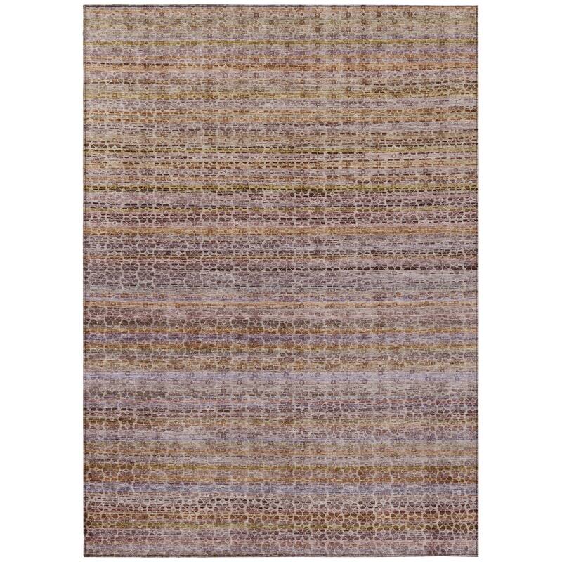 Machine Washable Indoor/Outdoor Transitional Striped Chantille Rug