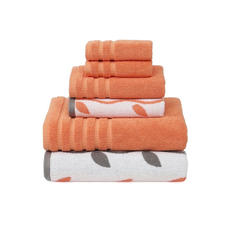 Modern Threads 6-Piece Yarn Dyed Organic Vines Towel Set - Coral