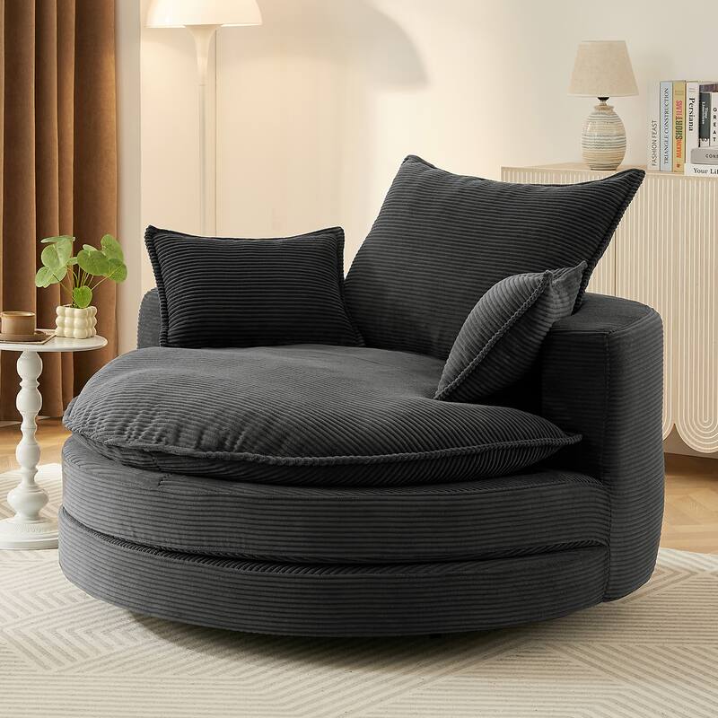 360° Swivel Accent Chair Round Barrel Chair, Living Room Oversized Single Sofa Chair Chaise Lounge Reading Sofa Armchair