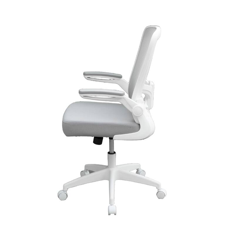 Rolling Task Chair, Gray Mesh, White Flip Up Arms, Upright Locking