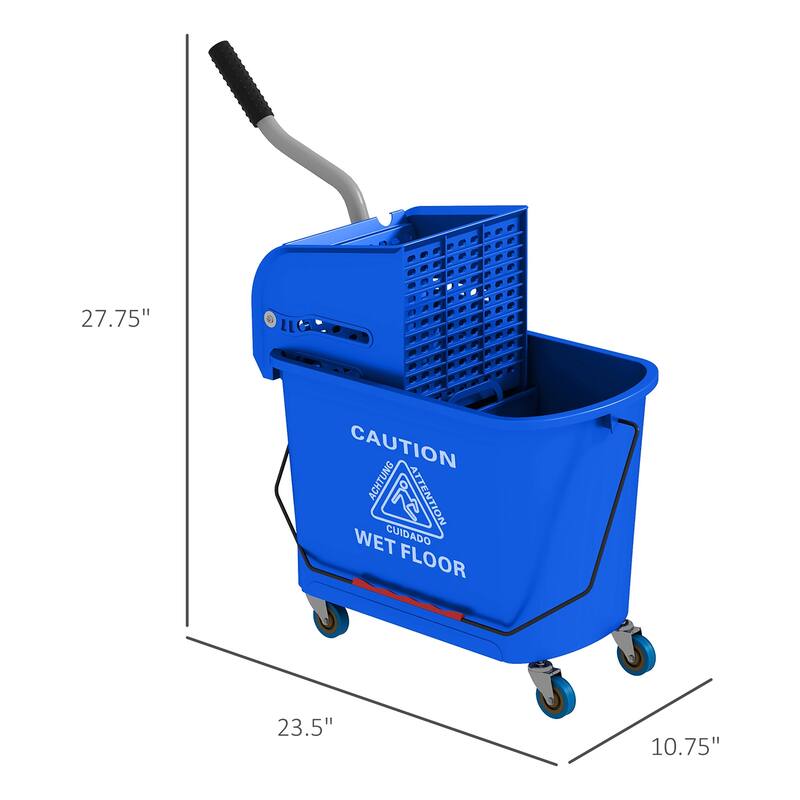 HOMCOM Mop Bucket with Wringer on Wheels for Floor Cleaning, 21 Quart, Separate Dirty and Clean Water