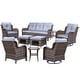 preview thumbnail 42 of 78, High Back Brown Wicker Outdoor Patio Conversation Sets with Swivel Chairs