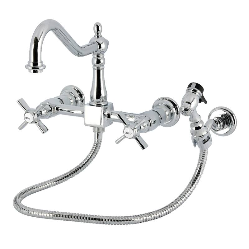 Kingston Brass Essex Double-Handle Wall-Mount Pre-Rinse Bridge Kitchen Faucet