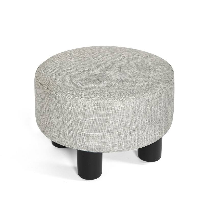 Adeco Round Ottoman Linen Footstool