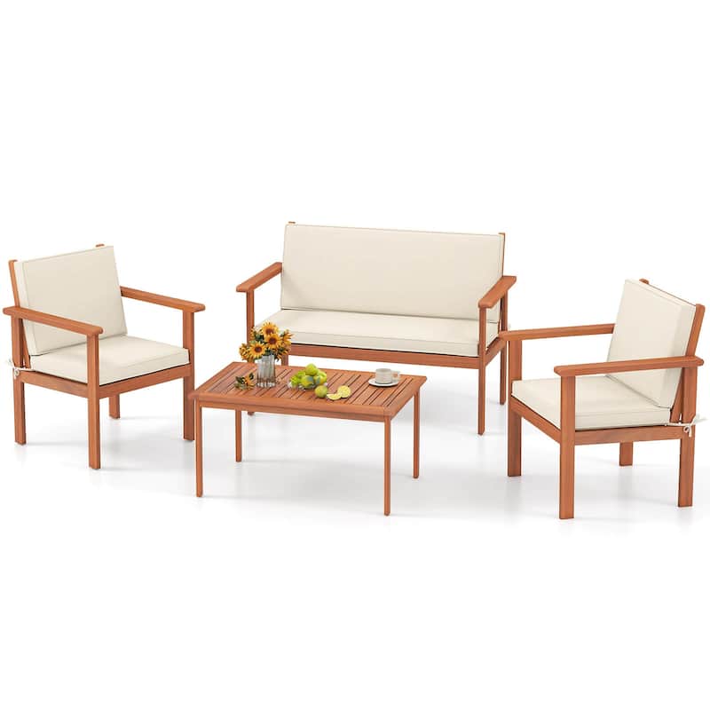 Costway 4/8 PCS Acacia Wood Conversation Set with Seat & Back Cushions