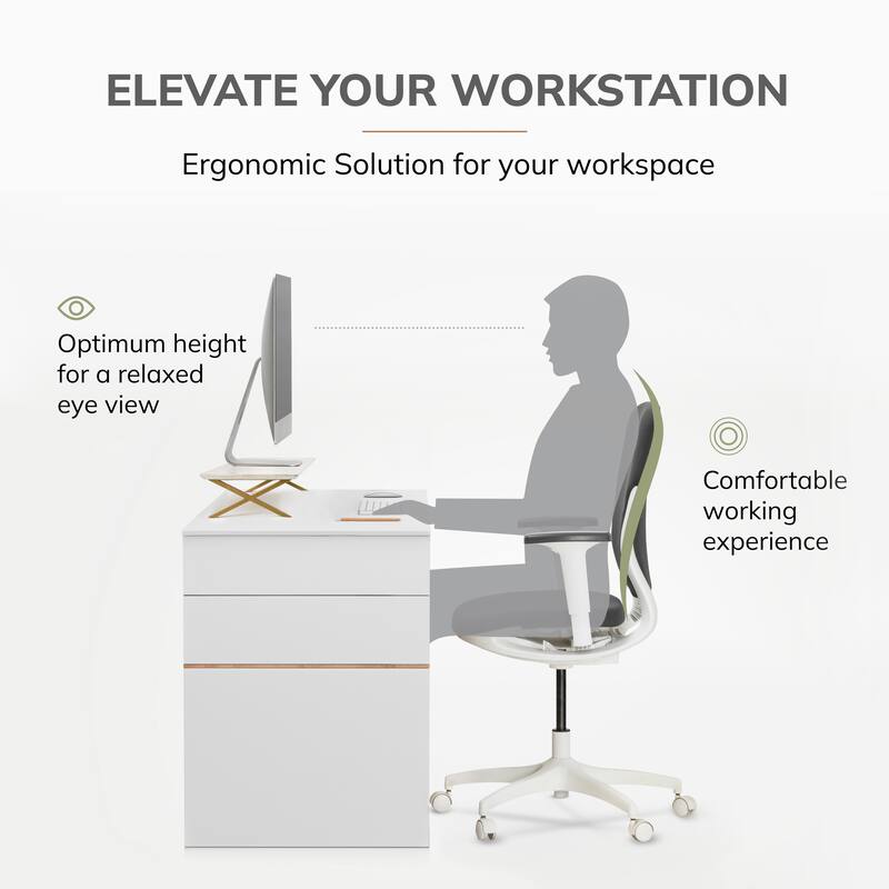 Jani Wood Monitor Stand Riser Desk - Ergonomic Design Stand, Desktop Organizer Table for Home, Office Workspace, Gaming Desk