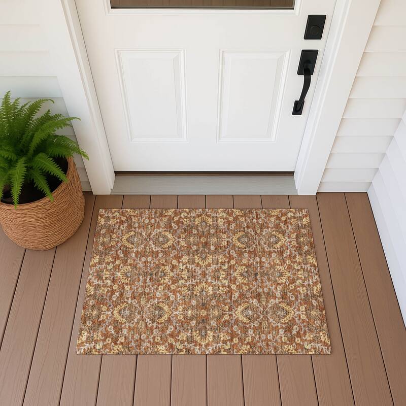 Machine Washable Indoor/ Outdoor Traditional Hartman Chantille Rug - Copper - 1'8" x 2'6"