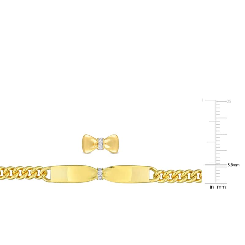 Miadora 1/10ct TW Diamond Curb Link Bow Earrings Bracelet Set Yellow Silver
