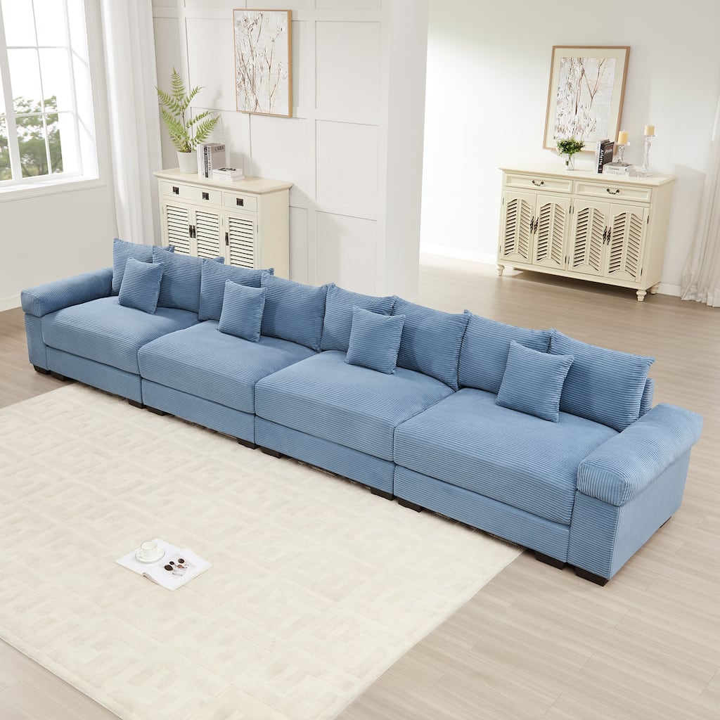 170" Oversized Corduroy Cloud 4-Seat Modular Sectional Couch with 12 Throw Pillows