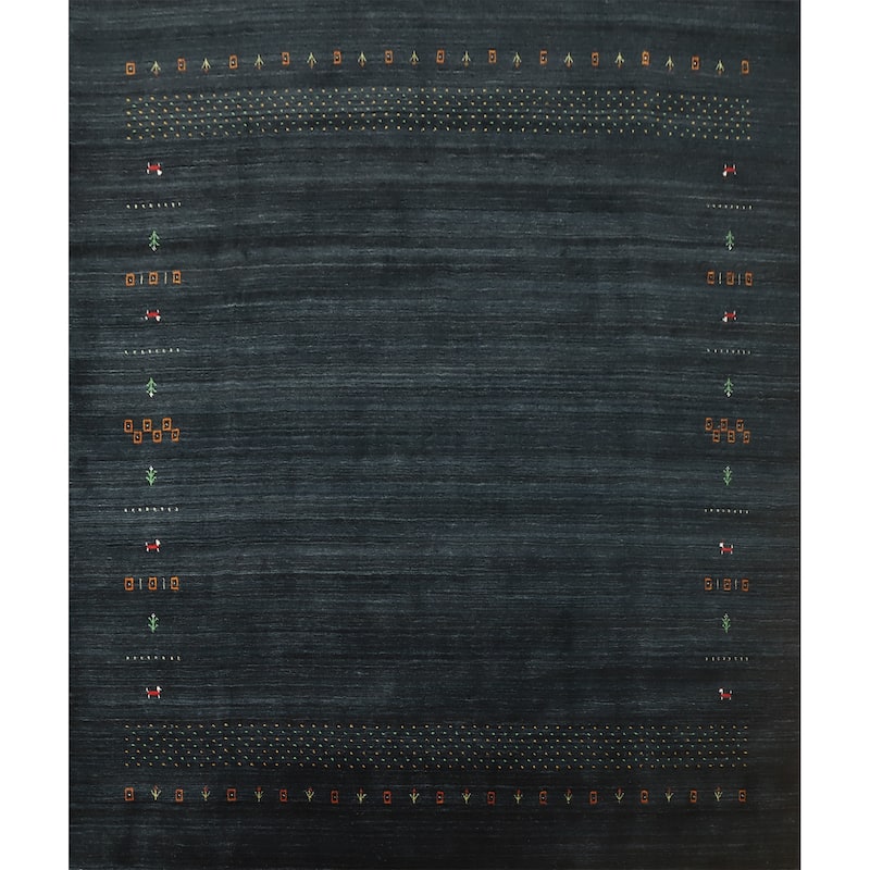 Hand Knotted Oriental 100% Wool Carpet Tribal Animal Pictorial Navy Blue & Blues Gabbeh Area Rug - 8' 11'' X 9' 1''