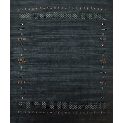 Hand Knotted Oriental 100% Wool Carpet Tribal Animal Pictorial Navy Blue & Blues Gabbeh Area Rug - 8' 11'' X 9' 1''
