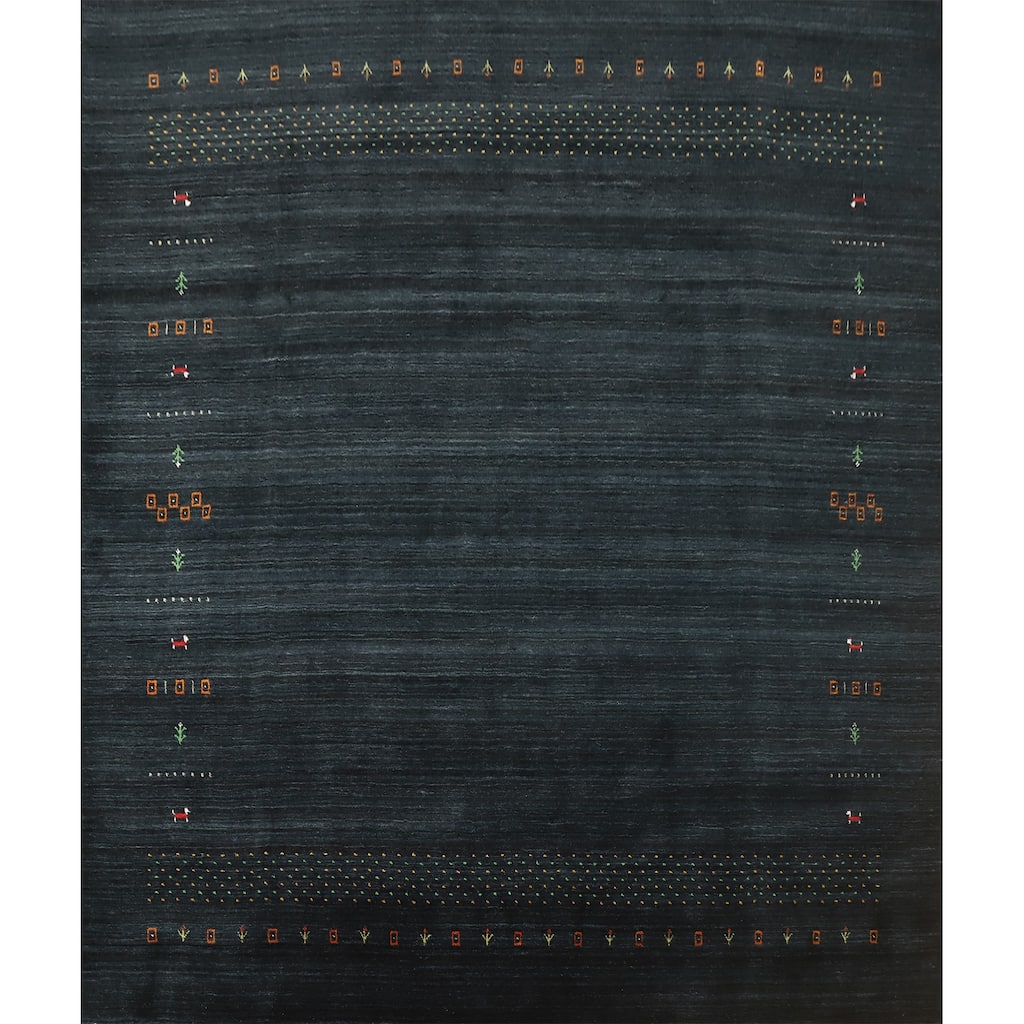 Hand Knotted Oriental 100% Wool Carpet Tribal Animal Pictorial Navy Blue & Blues Gabbeh Area Rug - 8' 11'' X 9' 1''