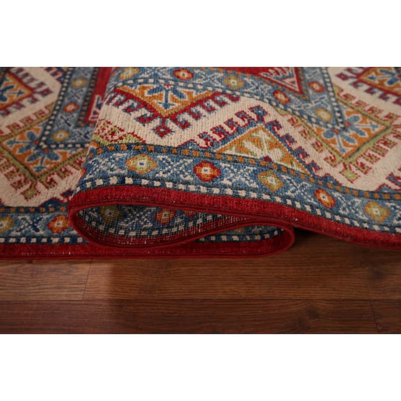 Traditional Kazak Accent Rug Hand-Knotted Red Wool Carpet - 3'3" x 5'4"