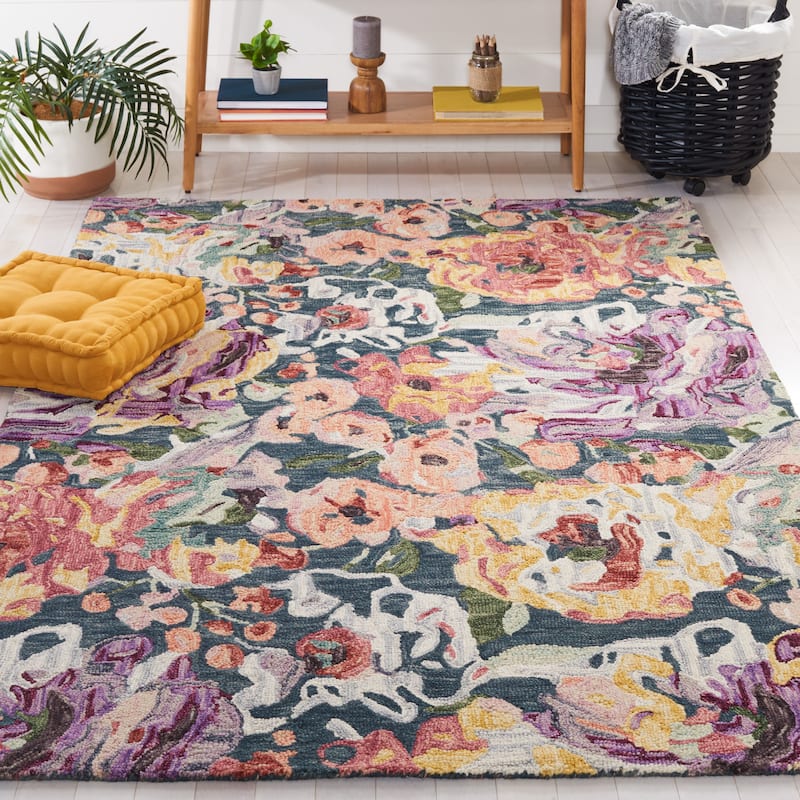 SAFAVIEH Handmade Blossom Stavroula French Country Floral Wool Rug - 3' x 5' - Blue/Purple