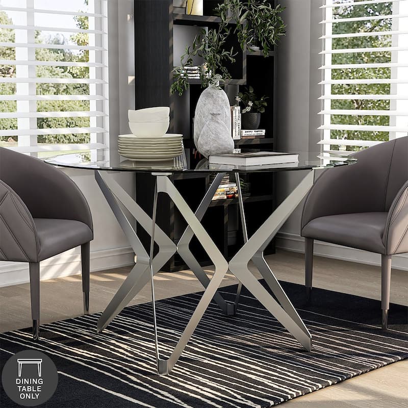 Furniture of America Wilch Modern 48-inch Glass Top Round Dining Table