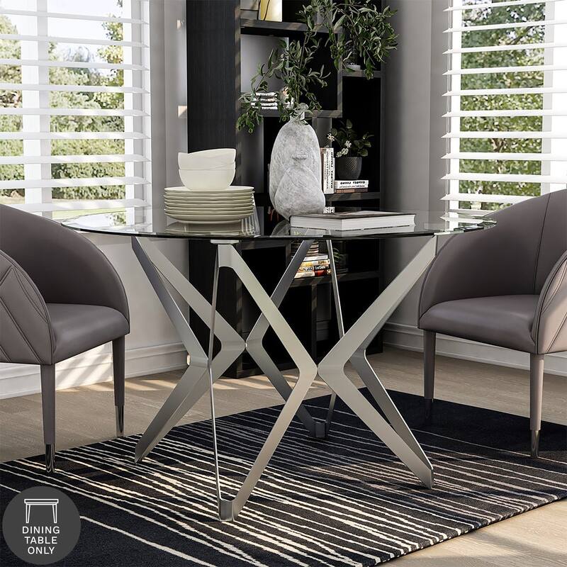 Furniture of America Wilch Modern 48-inch Glass Top Round Dining Table