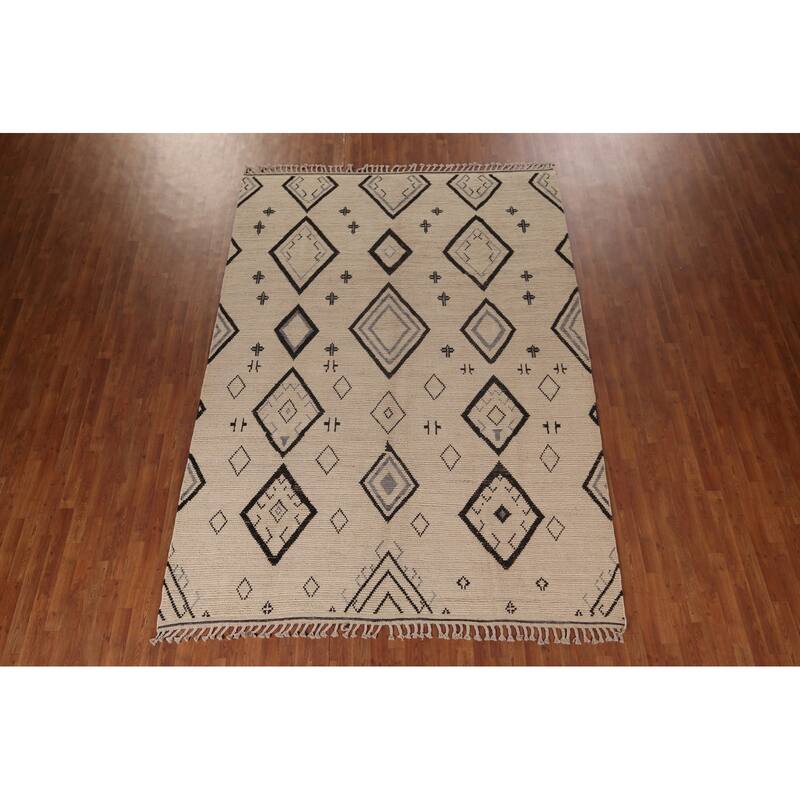 All-Over Geometric Moroccan Modern Area Rug Handmade Wool Carpet - 7'8"x 10'10"